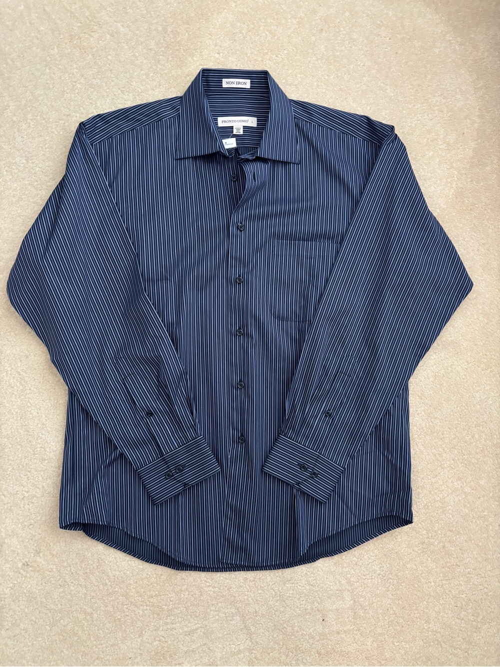 Pronto Uomo Navy Pinstripe Dress Shirt Size Large